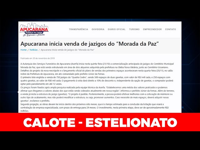 MORADORES AGUARDAM ENTREGA DOS TERRENOS VENDIDOS DO CEMITÉRIO MORADA DA PAZ EM APUCARANA