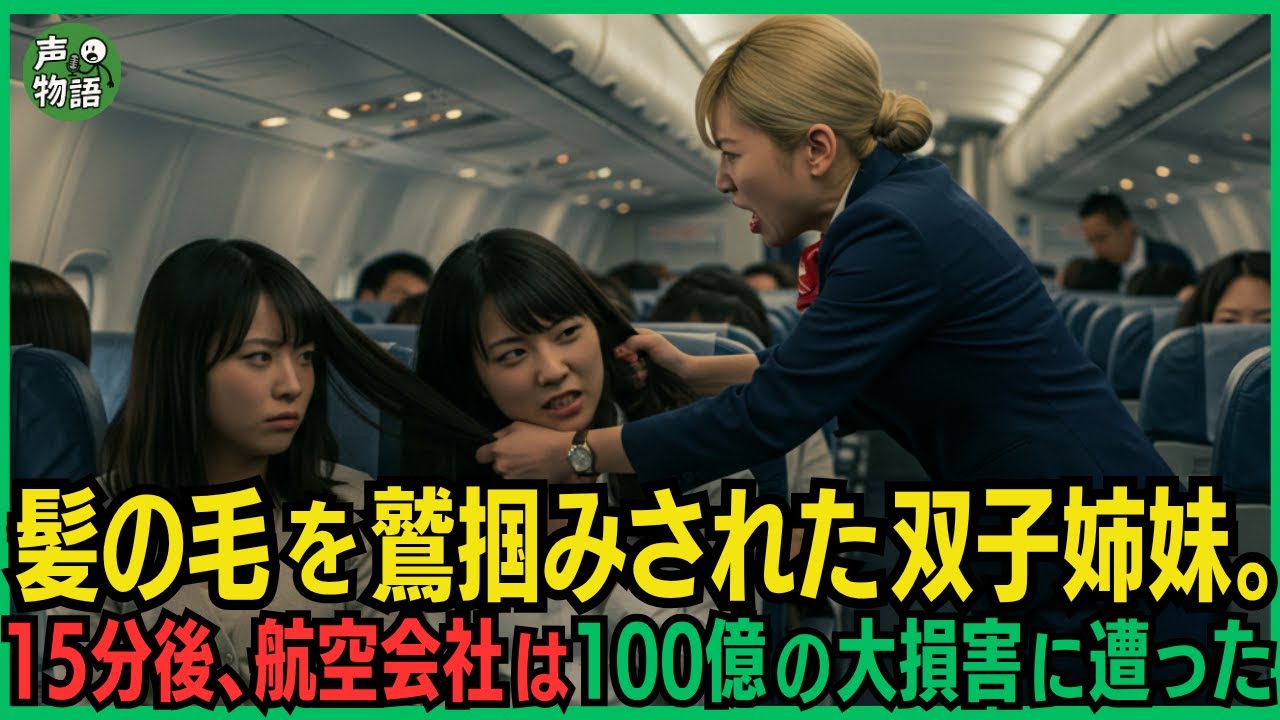 アメリカ人の客室乗務員に髪の毛を鷲掴みされた日本人双子姉妹。15分後、姉妹が父親の名刺をバックから出すと航空会社は100億の大損害に遭った
