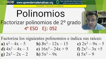 Factorizar polinomios de segundo grado. 4 ESO 02 052. José Jaime Mas