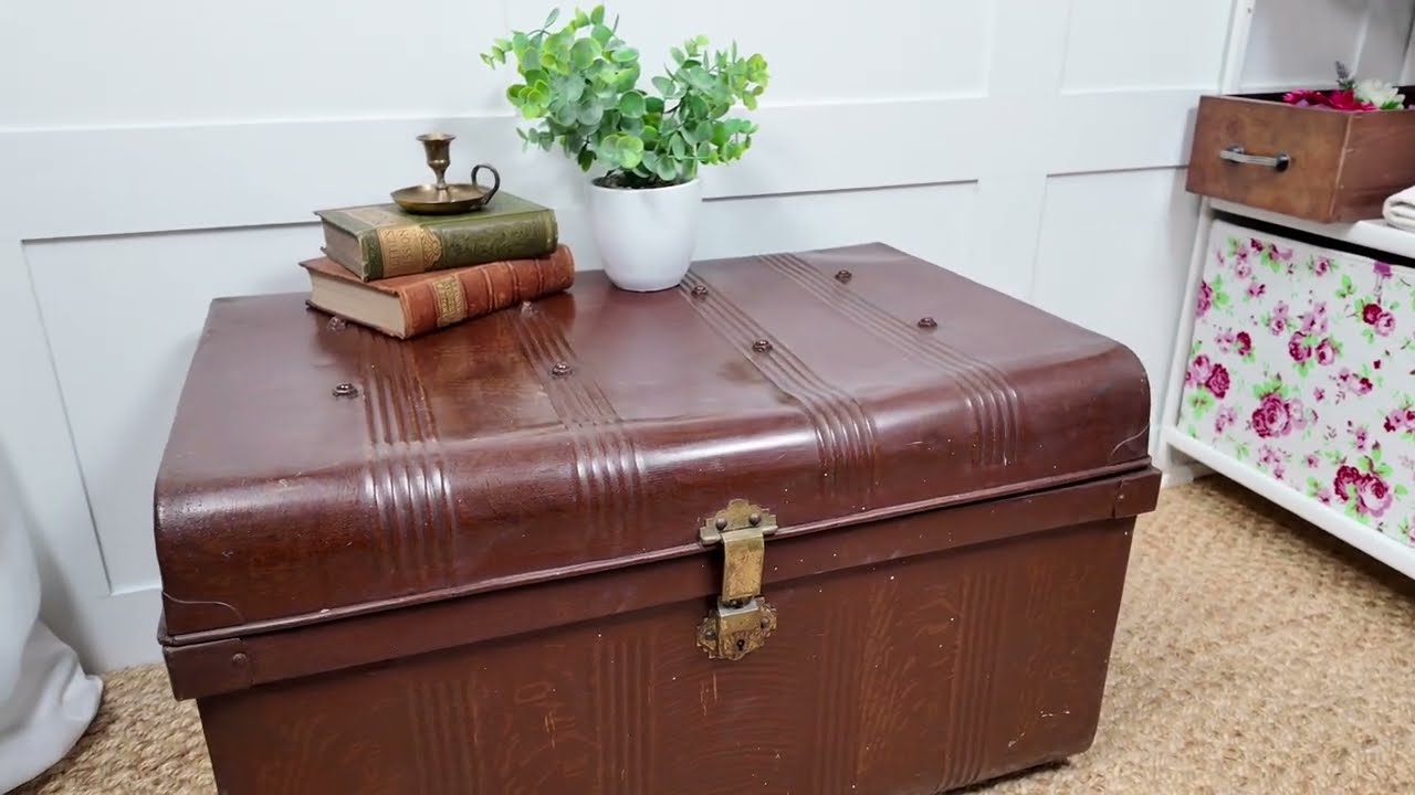FOR SALE! Antique Metal Travel Trunk - Immaculate Inside!