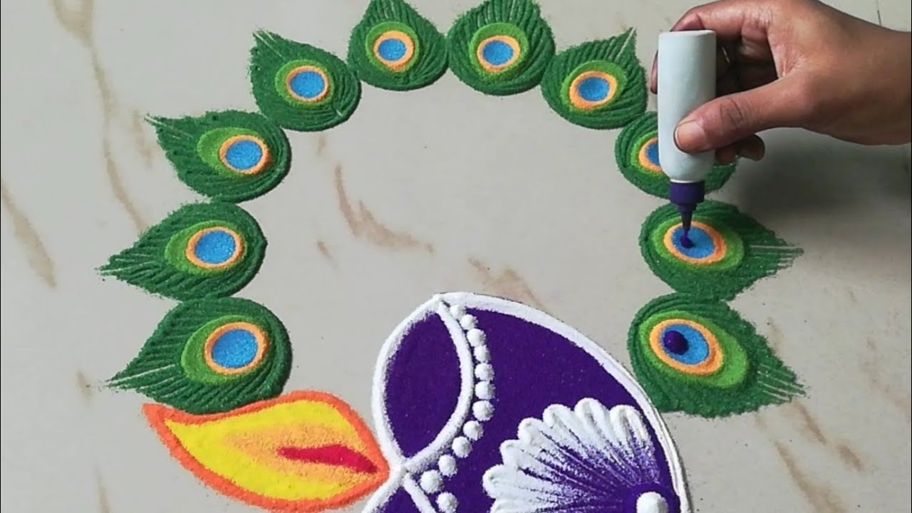 Diya Rangoli | Peacock Feather Rangoli by Sangeeta | Navratri ...