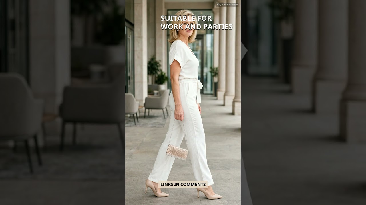 Woman wearing a PRETTYGARDEN wide leg romper with wrap V neck, paired with Calvin Klein heels, Jessica McClintock satin rhine