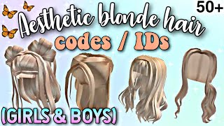 50 Aesthetic Blonde Hair Codes Ids For Bloxburg Girls Boys New Blonde Hair Decals Roblox Youtube - roblox girl hair decal