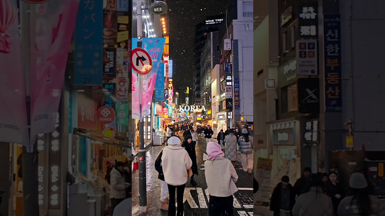 Snowy Myeongdong, Seoul Street Walking Tour, K-Pop Demon Hunters Korea