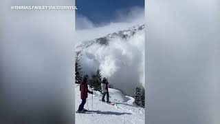 Massive avalanche tumbles toward skiers at resort
