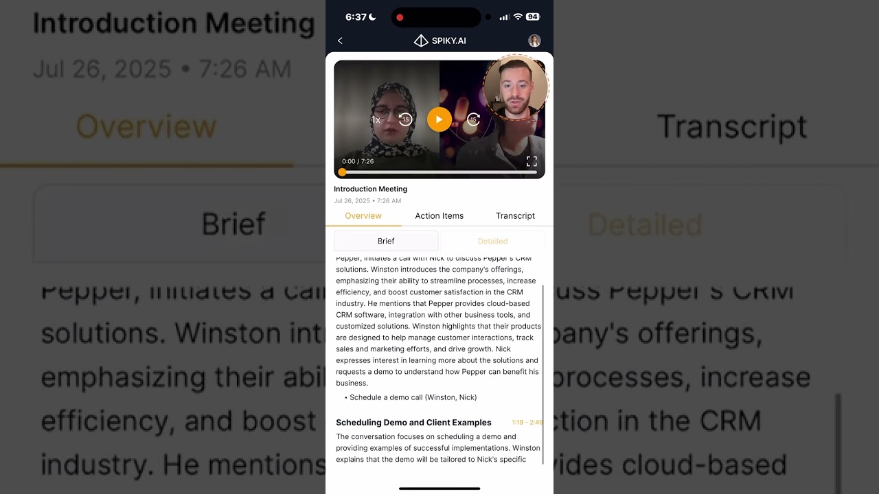 Spiky Mobile App Demo | Your AI Meeting Assistant on the Go