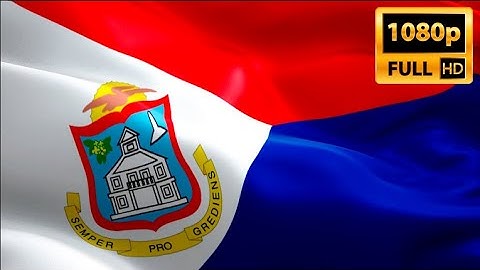 Sint Maarten flag closeup 1080p Full HD 1920X1080 footage video waving in wind. Sint Maarten flag