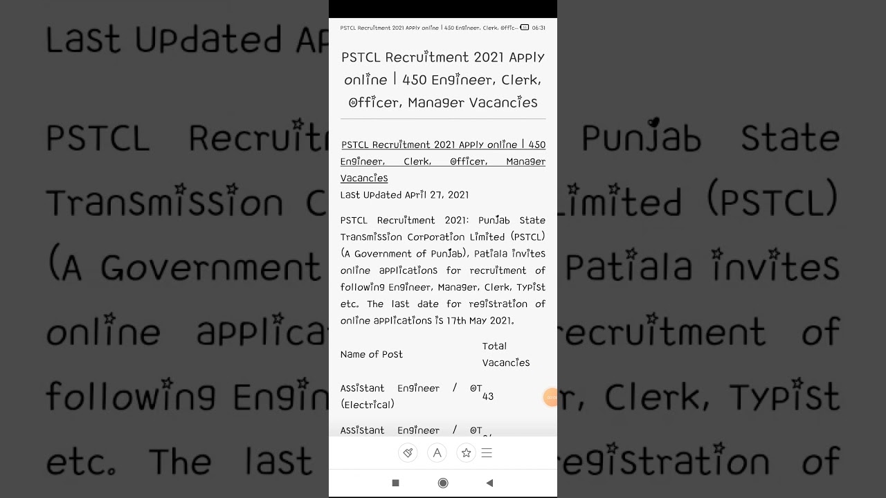 PSTCL Recruitment 2021 Apply online,450 Engineer, Clerk, Officer,Manager VacanciesPSTCL Recruitment