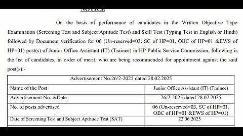 Result Out of HPPSC Junior Office Assistant Exam 2025 #HPPSC