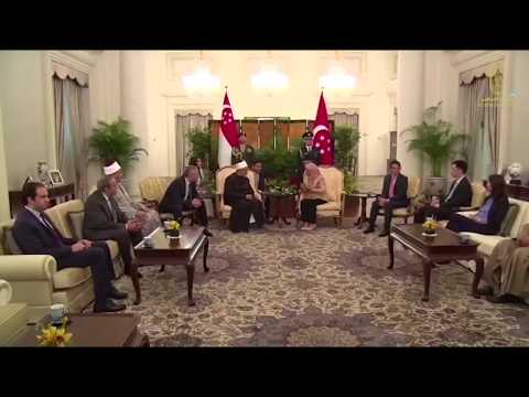 الإمام الأكبر خلال لقائه برئيسة سنغافورة في قصر الرئاسة