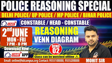 VENN DIAGRAM | Police Reasoning Special For DELHI POLICE CONSTABLE/UP POLICE | Demo 02| By Mohit Sir