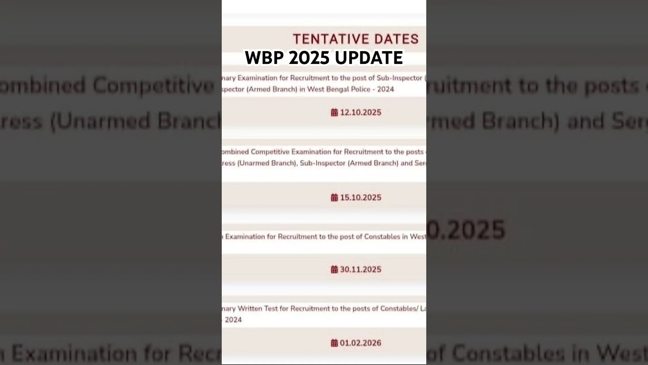 WBP Constable Preliminary Exam date 2025|KP constable 2025 Exam Date 