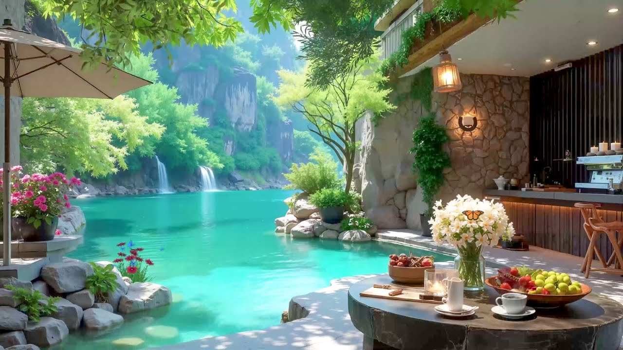 Nature Cafe Retreat & Positive Jazz Music 💐 Happy Jazz Instrumental for Relax, Study, Work
