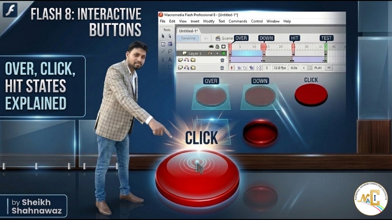 Flash Button Building Macromedia Flash Button Tutorial | Up, Over, Down & Hit State Explained ...