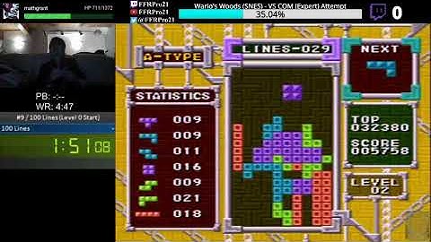 SNES - Tetris - 100 Lines Speedrun (Level 0 Start) - 5:16