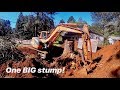 DIGGING OUT A HUGE PINE STUMP WITH KUBOTA KX080-3 (3+foot stump)