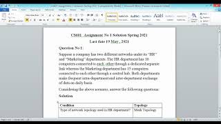 CS601 Assignment 1 Solution Spring 2021