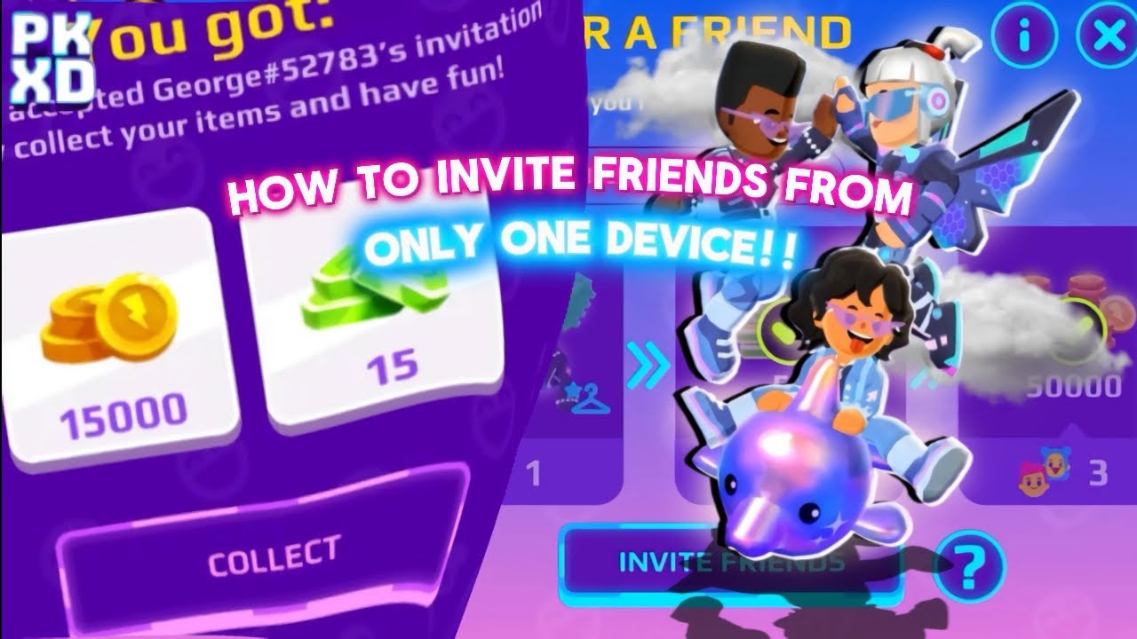 PKXD- How to invite friends for free rewards using only one device! [phone]