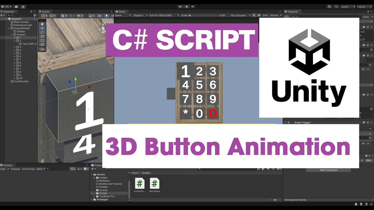 Unity 3D - 3D button animation using C# Script - YouTube
