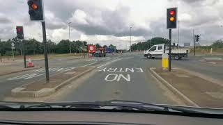 From Brundall to Broadland Gate Screwfix: via the Postwick Interchange.