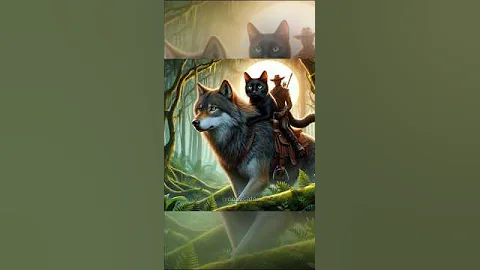 Watch the video about Cat Rides a Wolf _ A Forest Adventure Begins! #cuteanimals #cat #cute #ai #meow #meowcat #catlover