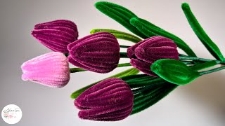 DIY Flower  How to make a Tulips 3 wing easily with Pipe cleaner ( chenille ) ! #hmstation