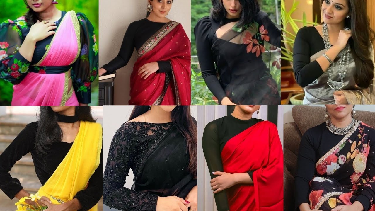 Beautiful Black Colour Full Sleeves Blouse Designs/Black Saree ...