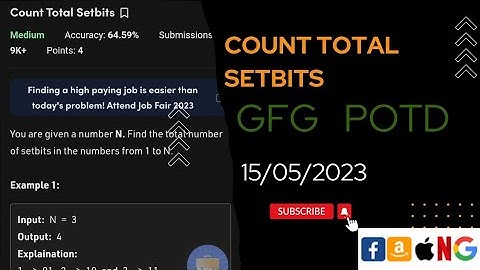 Count Total Setbits Medium POTD||  @gfg @CodeThurst @leetcode