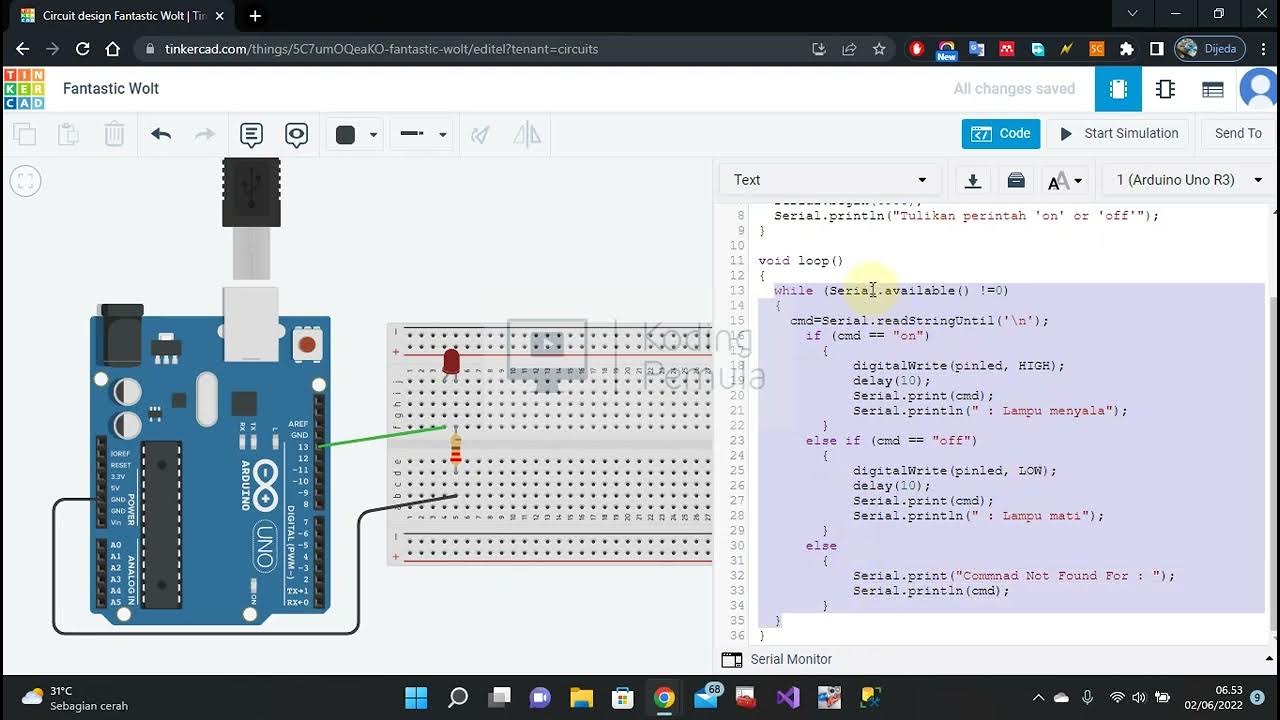 Arduino : Control LED Using Keyboard (TinkerCad) - YouTube