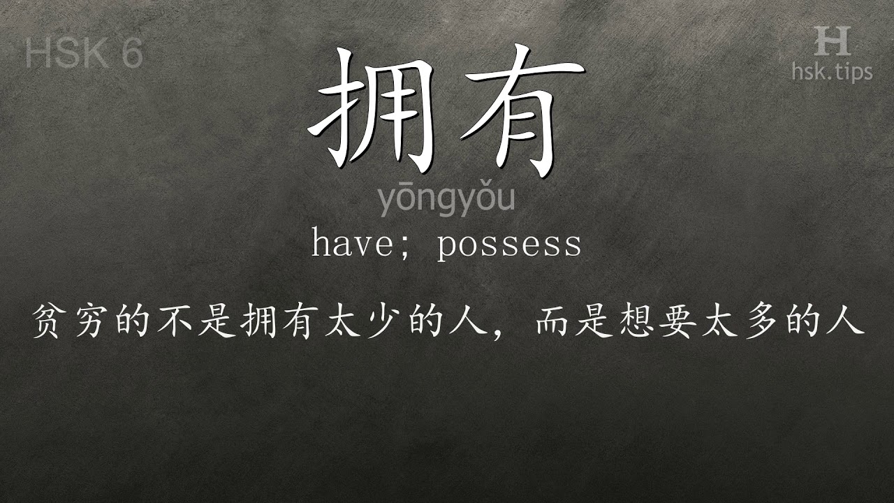 Chinese HSK 6 vocabulary 拥有 (yōngyǒu), ex.2, www.hsk.tips hsk63f tool holder