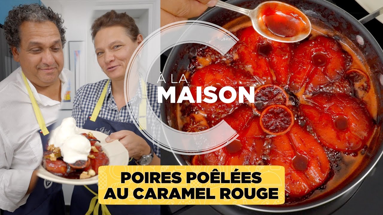 Poires poêlées au caramel rouge