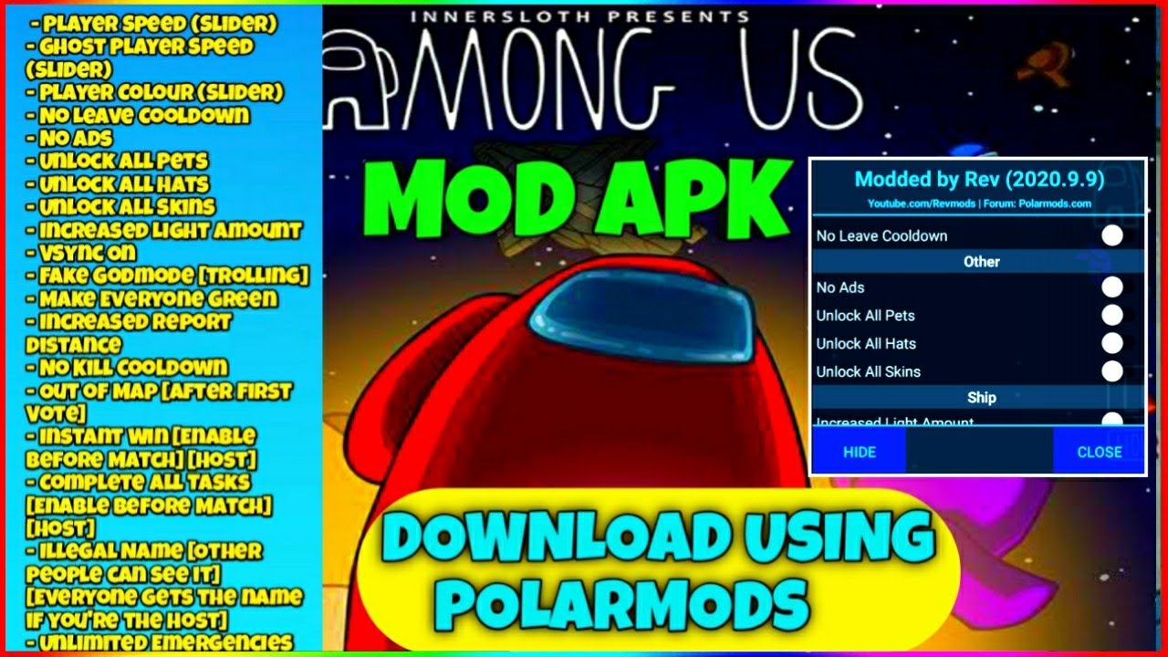 Among us Polar V2022.8.25 Mod Menu, Show Impostor, Masskill, Player Size