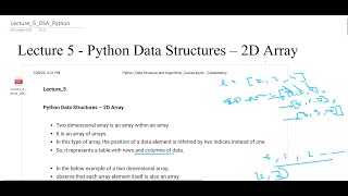 Lecture-5: 2D Arrays - Python-Data Structures and Algorithms Course| Data Science -Placement 2k22