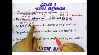 Grade 7 | Translating Verbal Sentence to Algebraic Equation || By Tutor Marife MCP