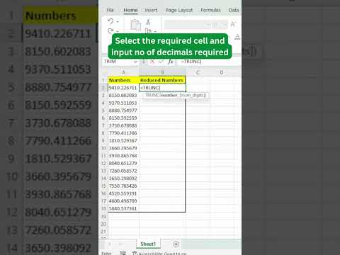 Reduce the number of decimals of a number using Trunc function in Google Sheets & Excel #excel