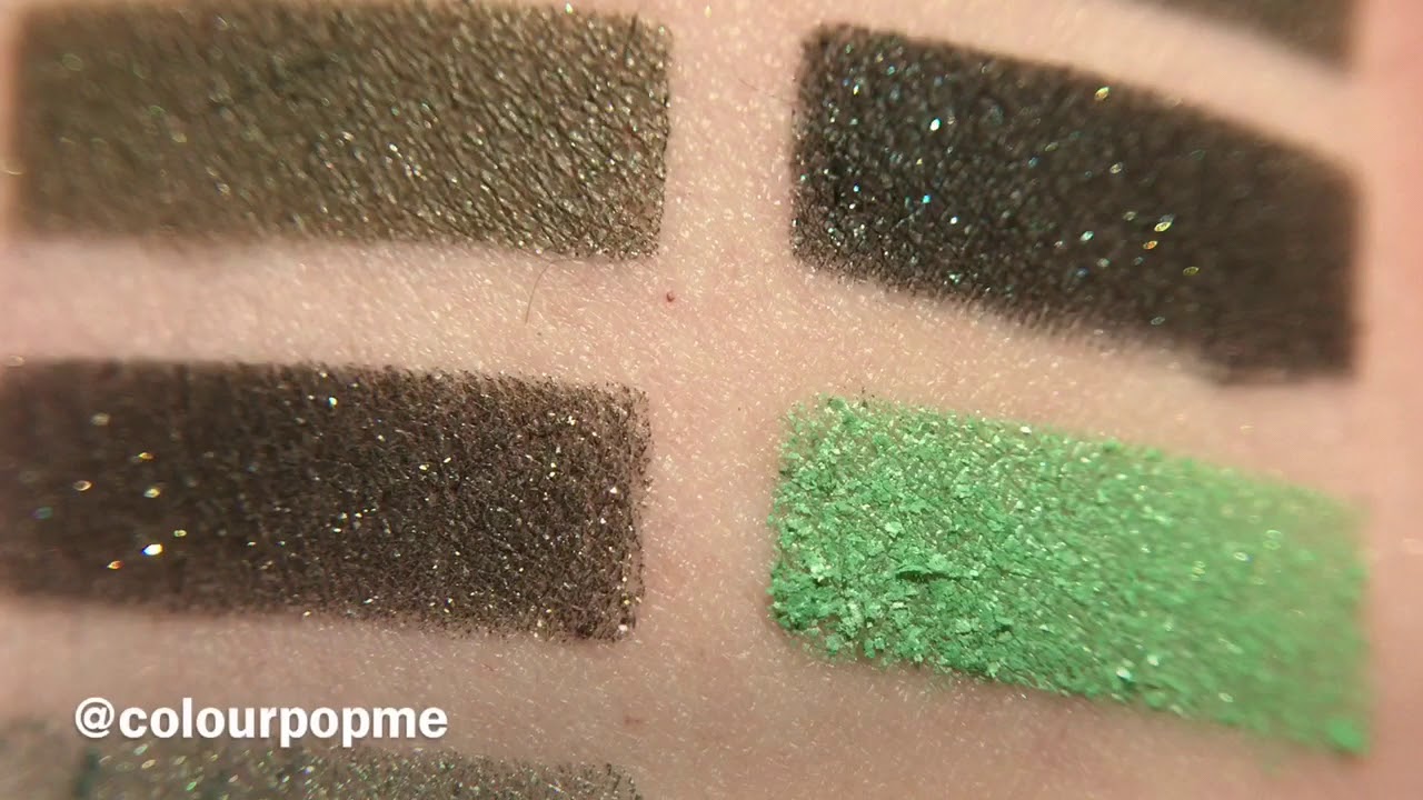 Colourpop Super Shock Shadow swatches.