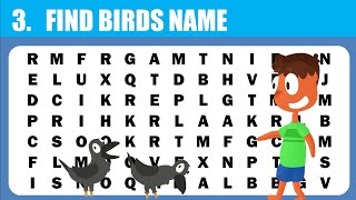 FIND BIRDS NAME 🐦🐓🦃 | WORD SEARCH | PUZZLE