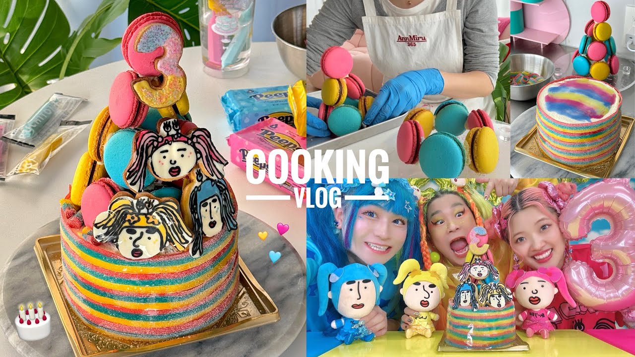 お仕事依頼で本気会💪🔥徹夜で作るﾏｶﾛﾝﾀﾜｰケーキ🎂ご本人登場で大興奮😳💦🎶【cooking vlog】