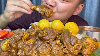 EATING DELICIOUS SPICY MUTTON CURRY & MUTTON LEG PIECE WITH SOME EGGS || INDIA MUKBANG