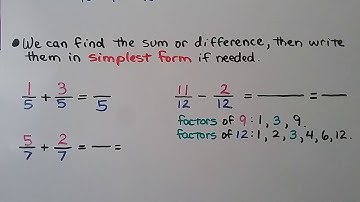 4th Grade Math 7.5, Add & Subtract Fractions with Like Denominators