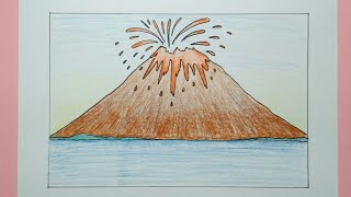 Cara Menggambar Gunung Meletus - Volcano Drawing