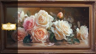 Vintage Rose Painting TV Art | Elegant Blush Floral | Gold Frame Screensaver | 2 Hrs 4K screenshot 5