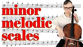 How to Play 2 Octaves Minor Melodic Cello Scales | Cello Lessons for Beginners