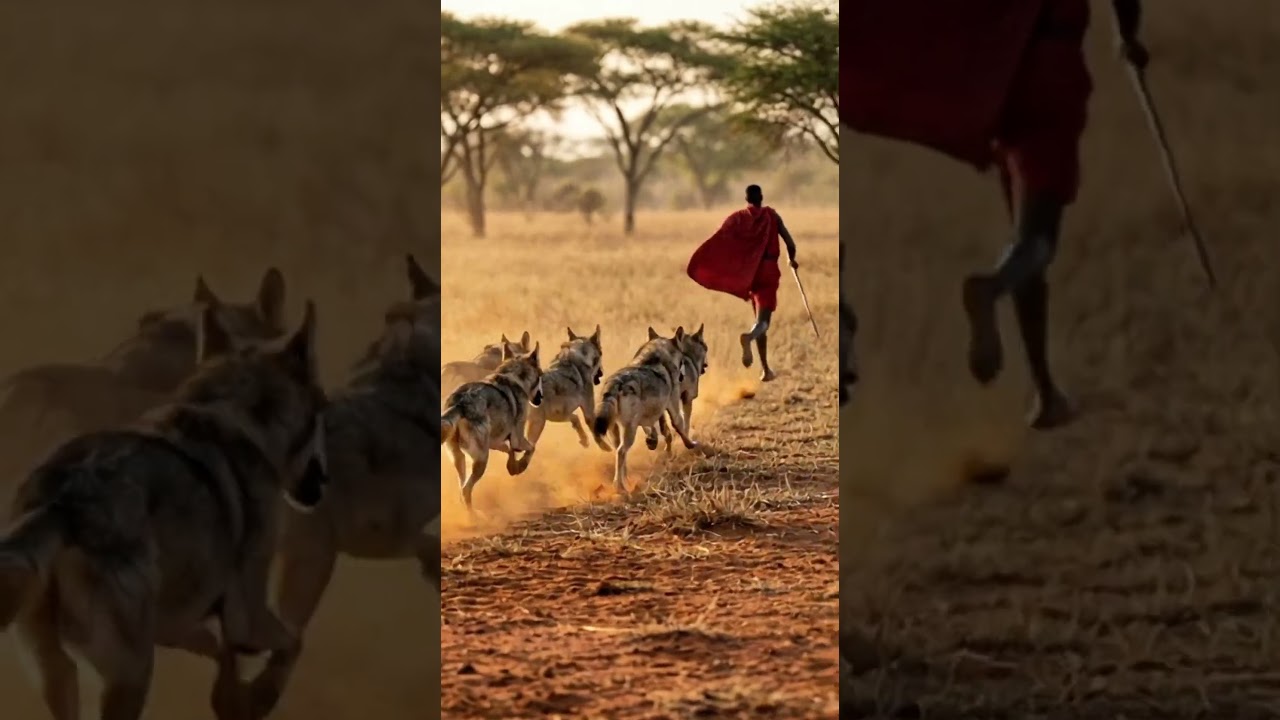 An African and the wild dogs