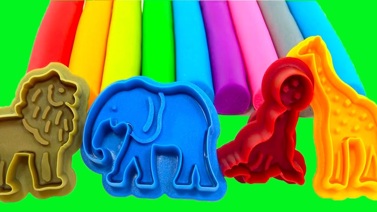 Learn Colors with Play Doh Animal Molds Elephant Lion Giraffe Horse Fun ...