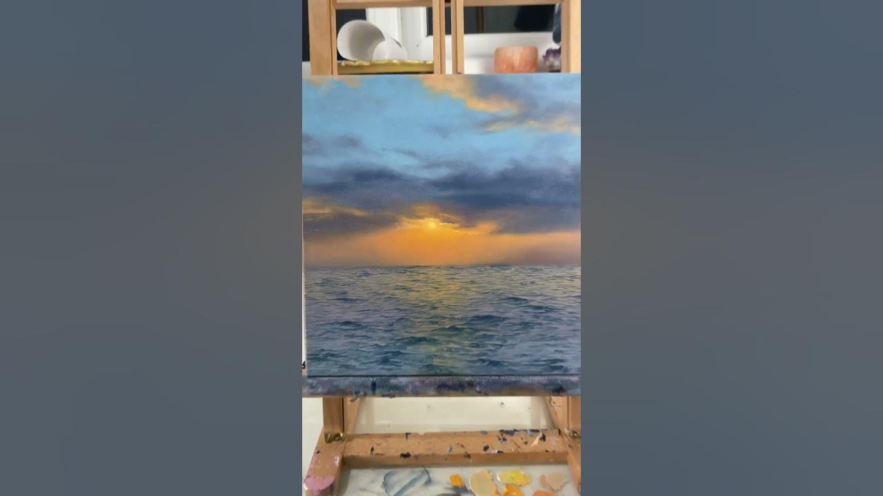 Sunset ocean seascape oil painting #shorts #oilpainting #oceanpainting