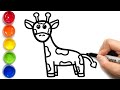How to Draw a Giraffe | Giraffe Drawing and Coloring for Children | Learn Colors for Kids