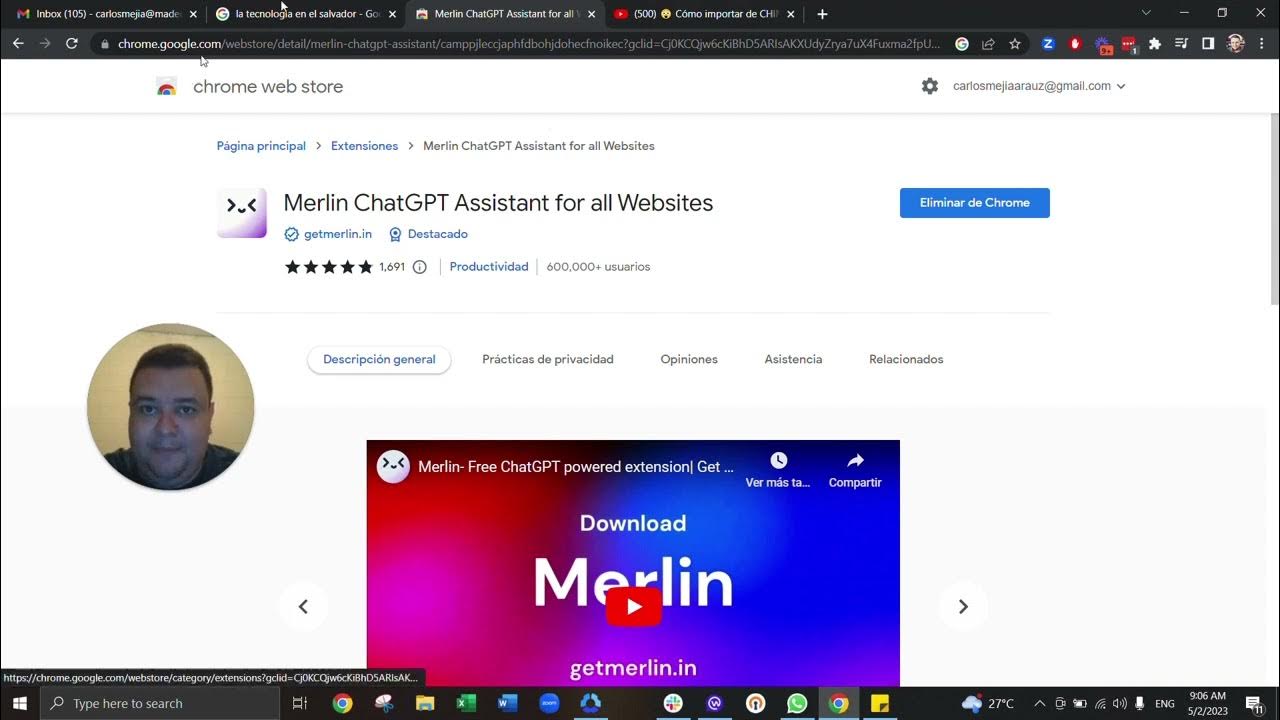 Merlin chat gpt extension google chrome carlos mejia youtube