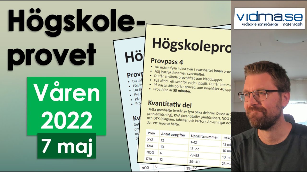 HÖGSKOLEPROVET Våren 2022: 7 maj. Kvantitativa delarna | vidmaHP.se