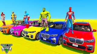 Spiderman Cars Mega Dam Lake Ramp Challenge ! Superhero Goku Monster Fire Truck Jeep Race - Gta V